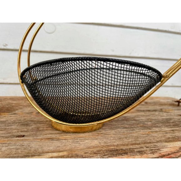 Vintage MCM Black Metal Mesh Swan Shaped  Basket Decor - Picture 4 of 11